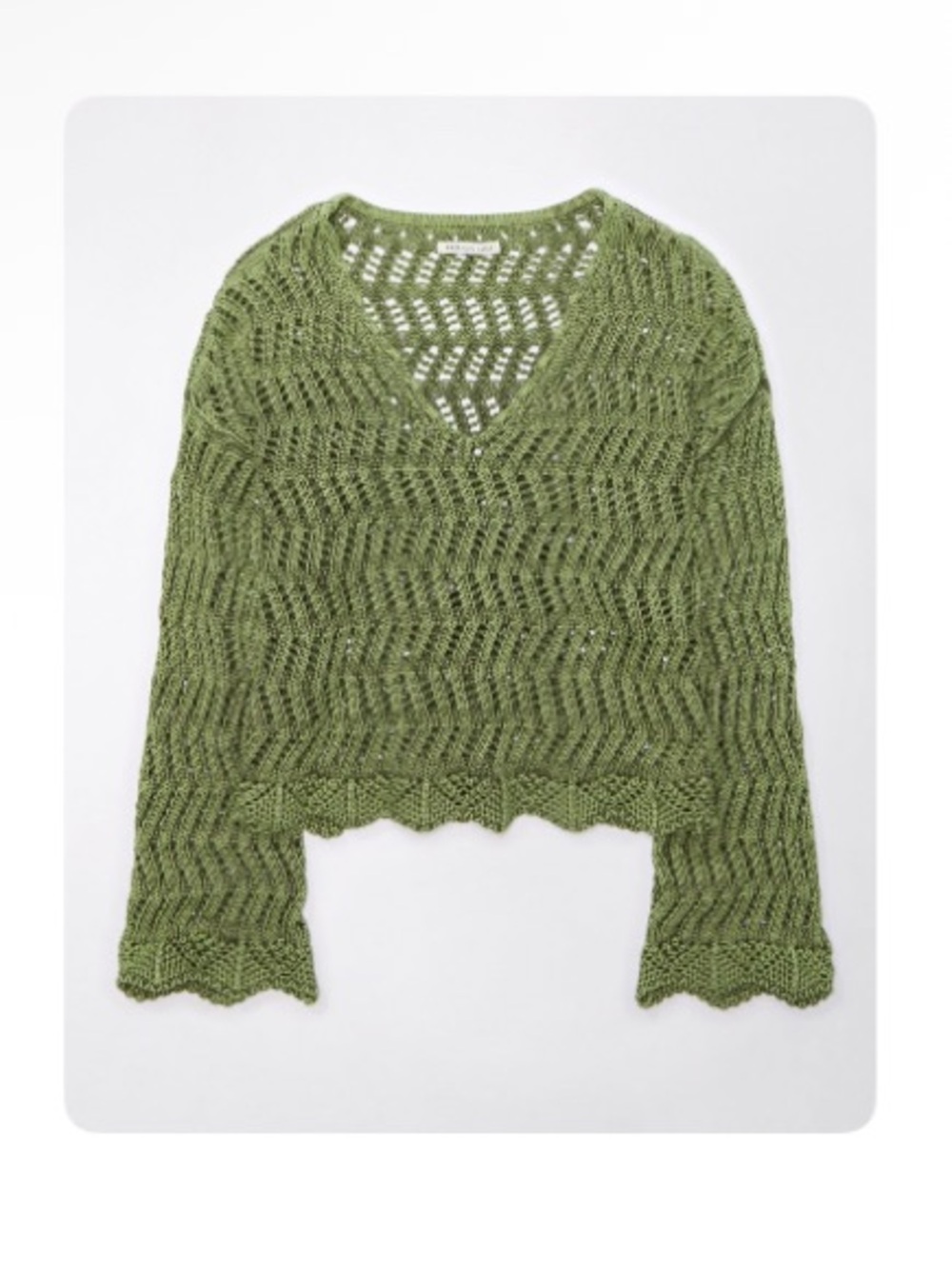 American Eagle Bohemian Green V Neck Crochet Sweater